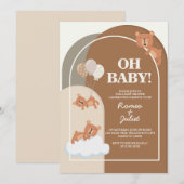 5"x7" ベビーシャワー テディベア ニュートラルカラー 招待状 (正面/裏面)