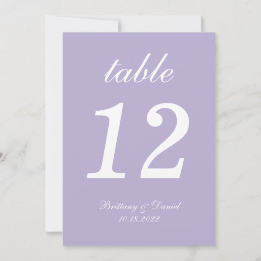 5"x7"ラベンダーパープル結婚の大きなテーブル番号 (裏面)