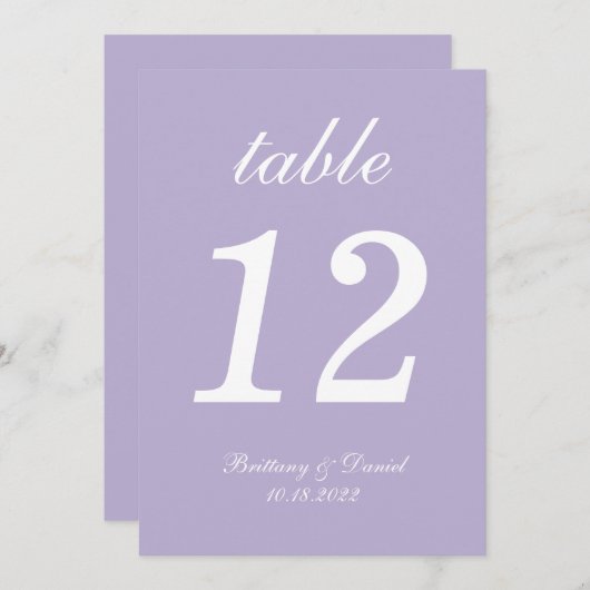 5"x7"ラベンダーパープル結婚の大きなテーブル番号 (正面/裏面)