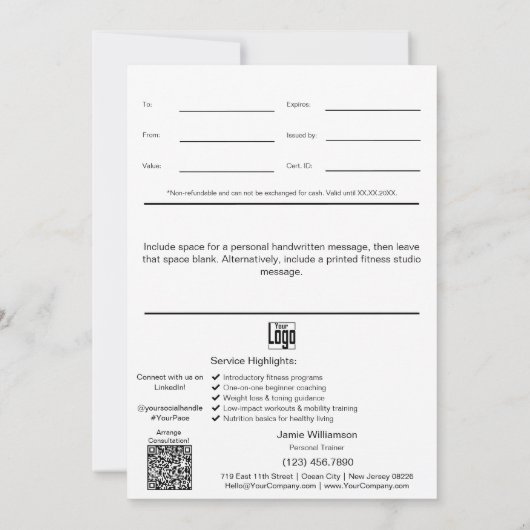 5"x7" Orange White Healthy Habits Gift Certificate (裏面)