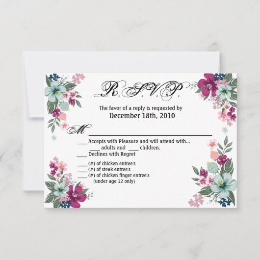 5 x 3.5 R.S.V.P.カード白色の熱帯性花 招待状 (正面)