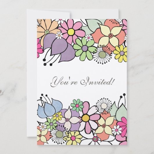 5 x 7の明るい花が空白の招待状に満ちる 招待状 (正面)