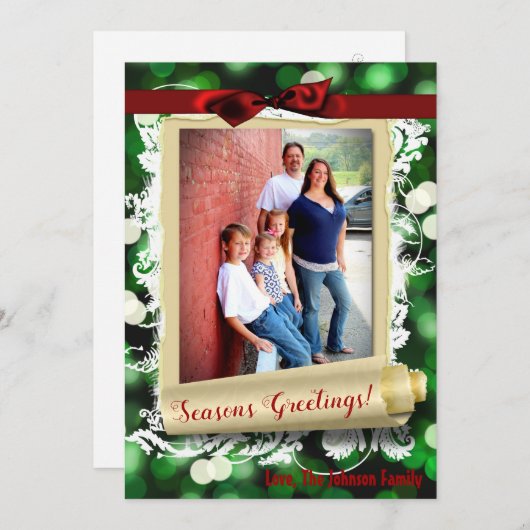 5 x 7クリスマスクリスマスグリーン《写真》ぼけ味ライトPHOTOカード シーズンカード (正面/裏面)