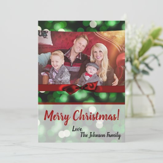 5 x 7クリスマスクリスマスグリーン《写真》ぼけ味ライトPHOTOカード シーズンカード (スタンド正面)