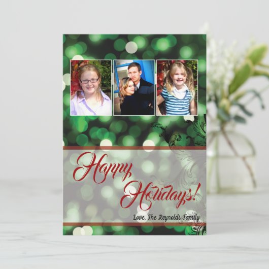 5 x 7クリスマスクリスマスグリーン《写真》ぼけ味ライトPHOTOカード シーズンカード (スタンド正面)