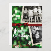 5 x 7クリスマスクリスマスグリーン《写真》ぼけ味ライトPHOTOカード シーズンカード (正面/裏面)