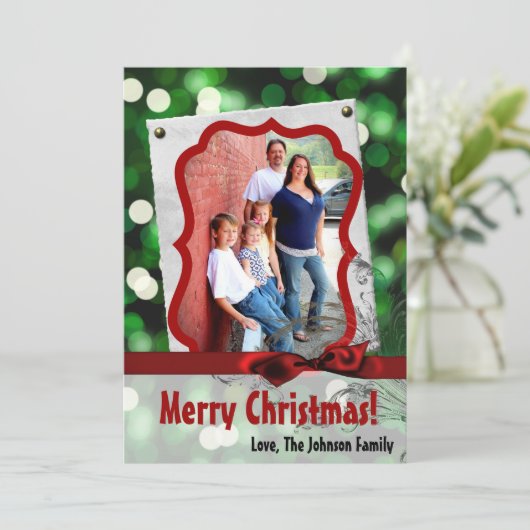 5 x 7クリスマスクリスマスグリーン《写真》ぼけ味ライトPHOTOカード シーズンカード (スタンド正面)
