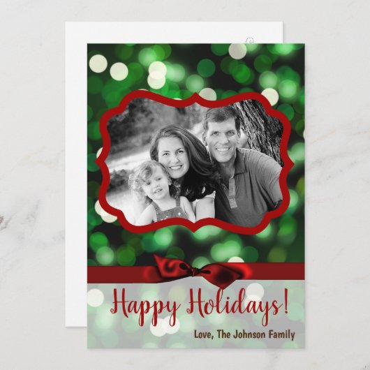 5 x 7クリスマスクリスマスグリーン《写真》ぼけ味ライトPHOTOカード シーズンカード (正面/裏面)