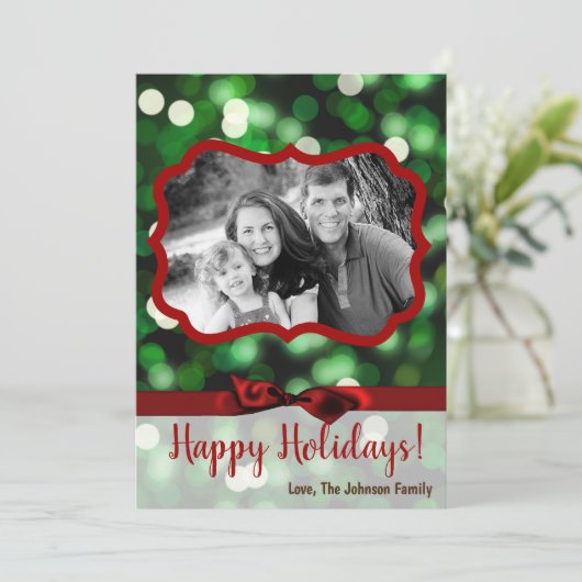 5 x 7クリスマスクリスマスグリーン《写真》ぼけ味ライトPHOTOカード シーズンカード (スタンド正面)