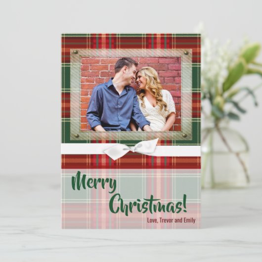 5 x 7クリスマスクリスマスプレッドレッドファブリックPHOTOカード シーズンカード (スタンド正面)