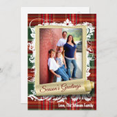 5 x 7クリスマスクリスマスプレッドレッドファブリックPHOTOカード シーズンカード (正面/裏面)