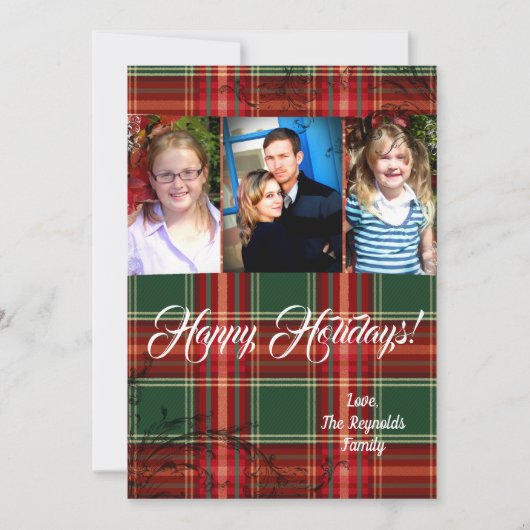 5 x 7クリスマスクリスマスレッドプレイドファブリックPHOTOカード シーズンカード (正面)