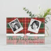 5 x 7クリスマスクリスマスレッドプレイドファブリックPHOTOカード シーズンカード (スタンド正面)