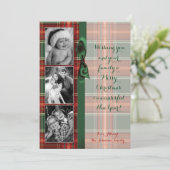5 x 7クリスマスクリスマスレッドプレイドファブリックPHOTOカード シーズンカード (スタンド正面)