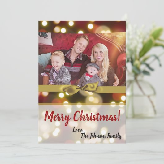 5 x 7クリスマスクリスマス金ゴールド《写真》ぼけ味ライトPHOTOカード シーズンカード (スタンド正面)