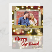 5 x 7クリスマスクリスマス金ゴールド《写真》ぼけ味ライトPHOTOカード シーズンカード (正面/裏面)