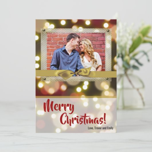 5 x 7クリスマスクリスマス金ゴールド《写真》ぼけ味ライトPHOTOカード シーズンカード (スタンド正面)