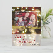 5 x 7クリスマスクリスマス金ゴールド《写真》ぼけ味ライトPHOTOカード シーズンカード (スタンド正面)