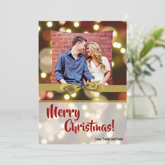 5 x 7クリスマスクリスマス金ゴールド《写真》ぼけ味ライトPHOTOカード シーズンカード (スタンド正面)