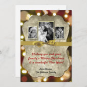 5 x 7クリスマスクリスマス金ゴールド《写真》ぼけ味ライトPHOTOカード シーズンカード (正面/裏面)