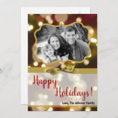 5 x 7クリスマスクリスマス金ゴールド《写真》ぼけ味ライトPHOTOカード シーズンカード (正面/裏面)