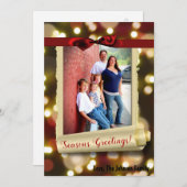 5 x 7クリスマスクリスマス金ゴールド《写真》ぼけ味ライトPHOTOカード シーズンカード (正面/裏面)