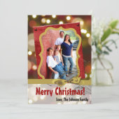 5 x 7クリスマスクリスマス金ゴールド《写真》ぼけ味ライトPHOTOカード シーズンカード (スタンド正面)