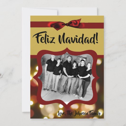 5 x 7クリスマスクリスマス金ゴールド《写真》ぼけ味ライトPHOTOカード シーズンカード (正面)