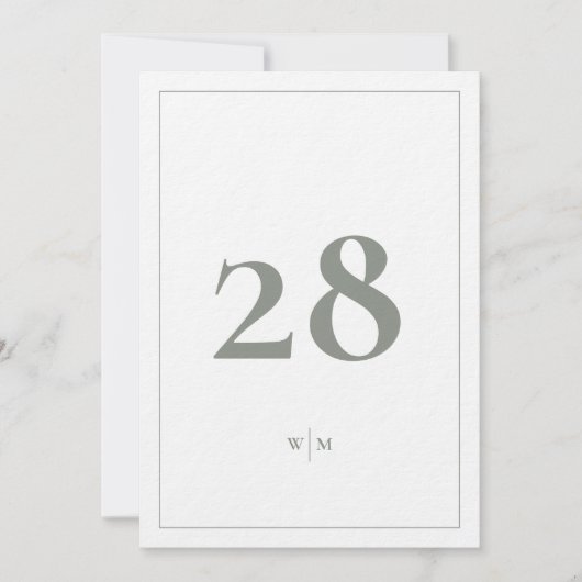 5 x 7セージ灰色フレーム白結婚のテーブル番号 招待状 (正面)