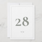 5 x 7セージ灰色フレーム白結婚のテーブル番号 招待状 (裏面)