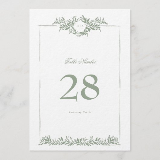 5 x 7セージ緑の葉付きリース枠の表番号 (正面)