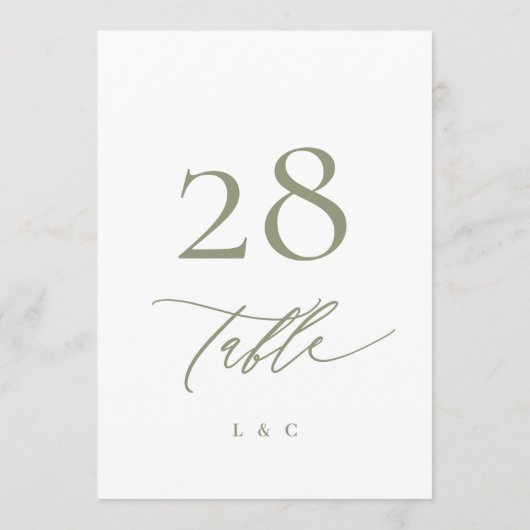 5 x 7セージ緑モダン白結婚表の番号 (裏面)