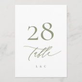 5 x 7セージ緑モダン白結婚表の番号 (正面)