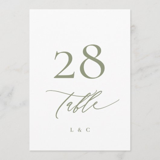 5 x 7セージ緑モダン白結婚表の番号 (正面)