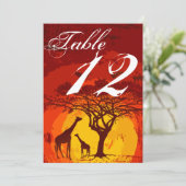 5 x 7テーブルナンバーカードアフリカンサファリキリンSunse 招待状 (スタンド正面)