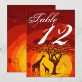 5 x 7テーブルナンバーカードアフリカンサファリキリンSunse 招待状 (正面/裏面)