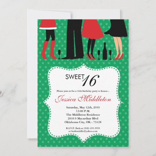 5 x 7パーティーピープルSweet 16誕生日招待状 招待状 (正面)