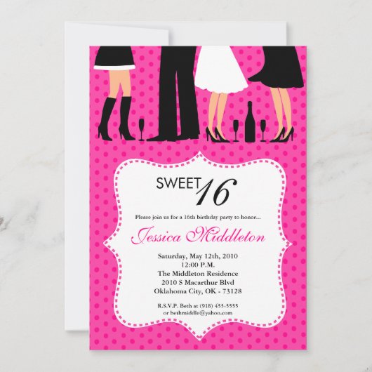 5 x 7パーティーピープルSweet 16誕生日招待状 招待状 (正面)