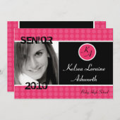 5 x 7ピンク水玉模様写真卒業招待状 招待状 (正面/裏面)