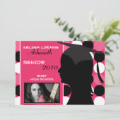 5 x 7ピンク水玉模様写真卒業招待状 招待状 (スタンド正面)