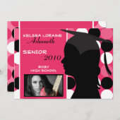 5 x 7ピンク水玉模様写真卒業招待状 招待状 (正面/裏面)