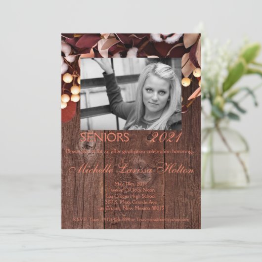 5 x 7フォト卒業パーティー招待状コットンブランチ 招待状 (スタンド正面)