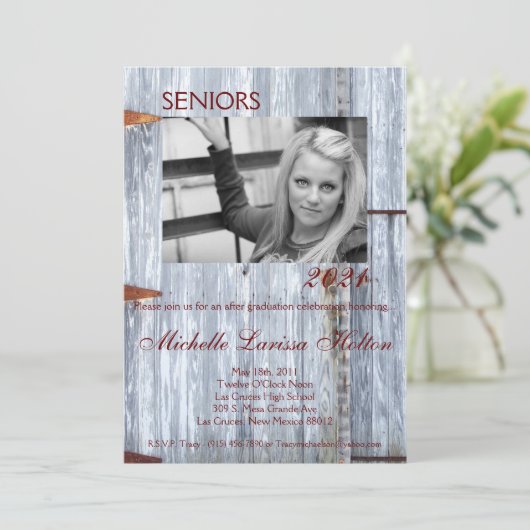 5 x 7フォト卒業パーティー招待状ホワイトウォッシュW 招待状 (スタンド正面)