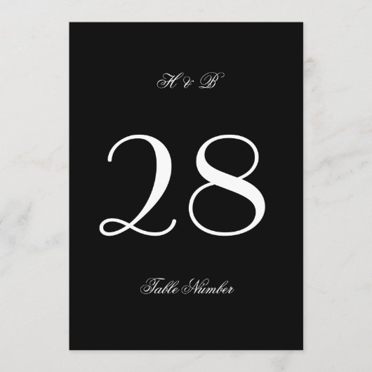 5 x 7フォーマル白黒結婚のテーブル番号 招待状 (正面)