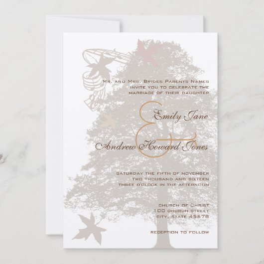 5 x 7ブラウンオークツリー結婚式招待状 招待状 (正面)