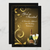 5 x 7ブラックと金ゴールドスワール、誕生日カスタムパーティー 招待状 (正面/裏面)