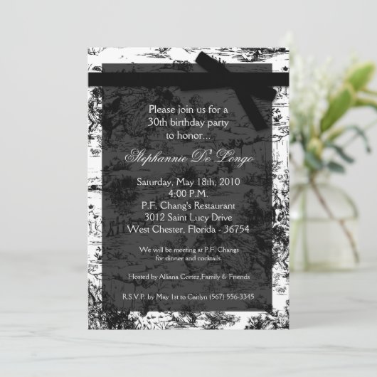 5 x 7ブラックトイレファブリック誕生日パーティーの招待状 招待状 (スタンド正面)