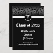 5 x 7ブラック/ホワイトのカドゥセウス医科学校卒業 招待状 (正面/裏面)