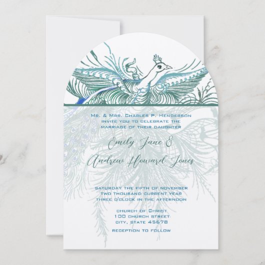 5 x 7ヴィンテージピーコックバード結婚式招待状 招待状 (正面)