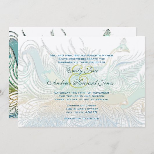 5 x 7ヴィンテージピーコックバード結婚式招待状 招待状 (正面/裏面)